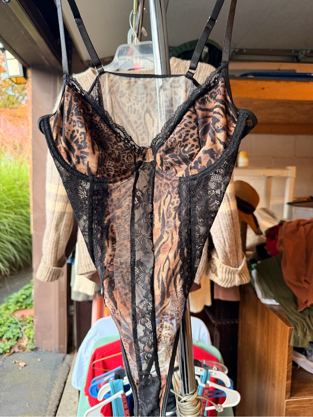 SHEIN Black and Brown Leopard Lace Bodysuit